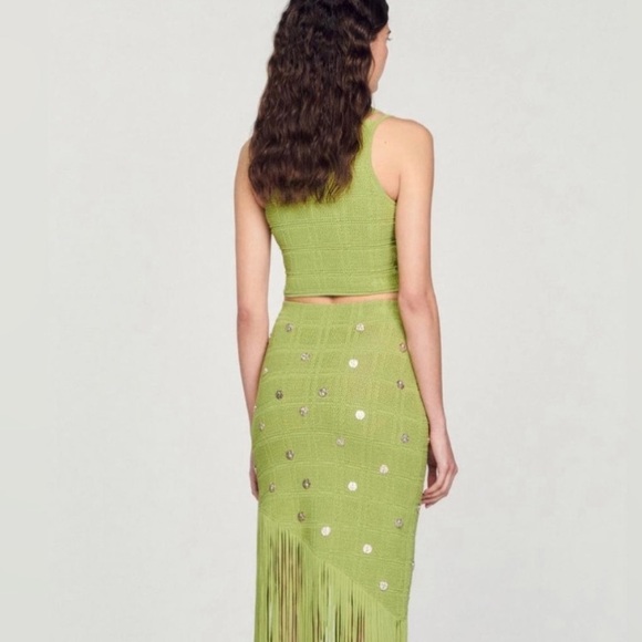 Sandro Green Knit Embellished Top - Picture 2 of 6